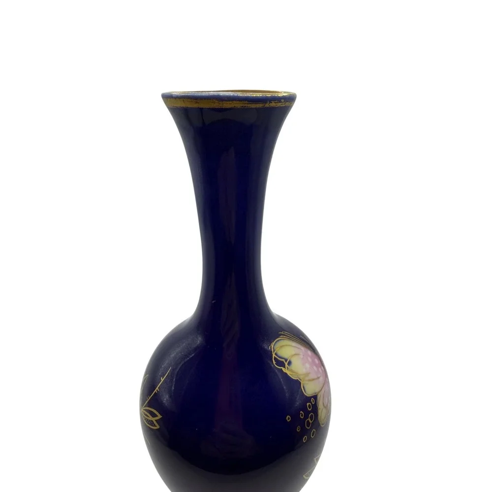 Schumann Arzberg Echt Cobalt Blue Butterfly Porcelain Bud Vase Gold Gilt Germany